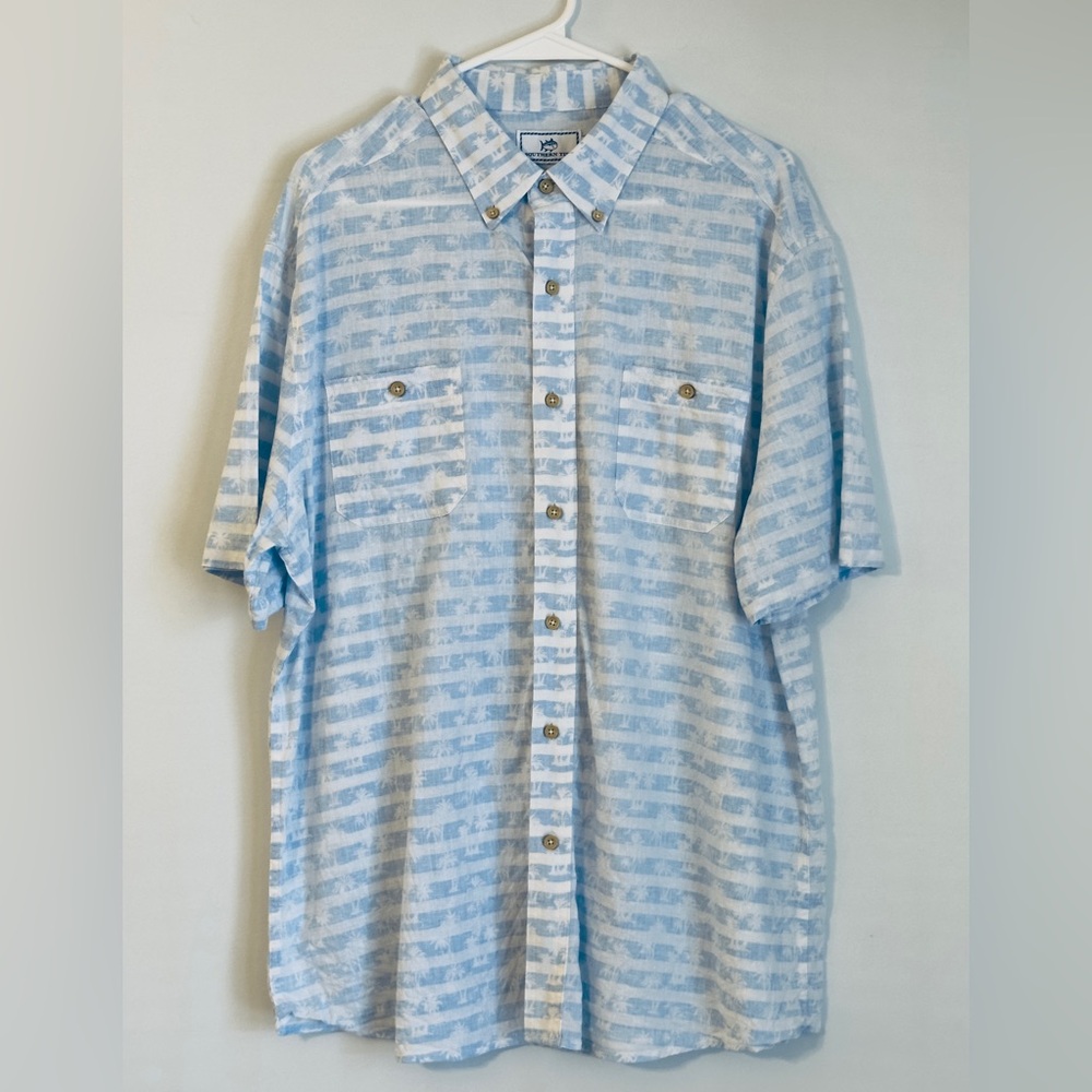 Southern Tide Linen Coastal Shirt Large Men’s Beach Vacation